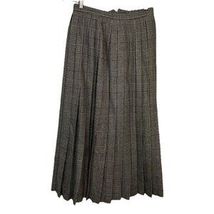 Vintage JS Sport Midi Skirt Womens Houndstooth Plaid Kilt Pleated‎ Wool Blend